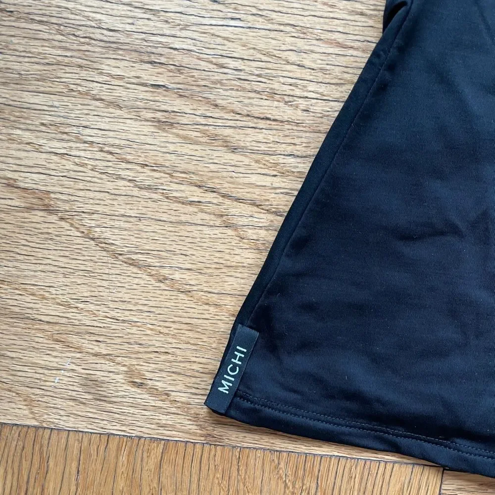 NWOT $120 Michi Black Halterneck Racerback Tank w/ contoured mesh seams, Size XS